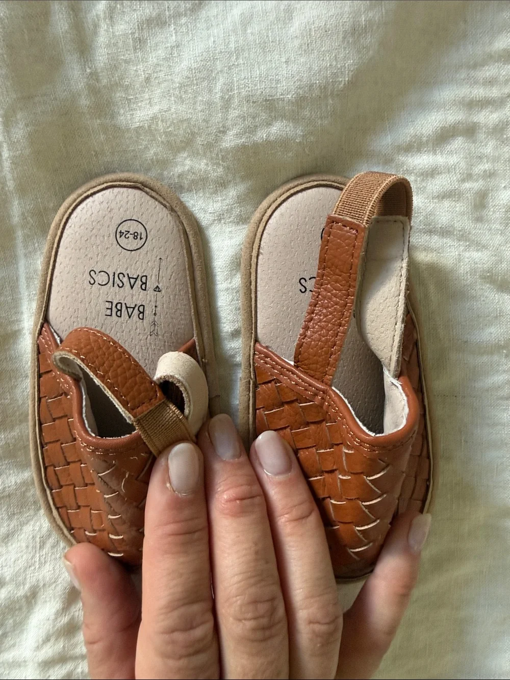 Baby 18 Months Brown Woven Leather Slingback Shoes Brand New